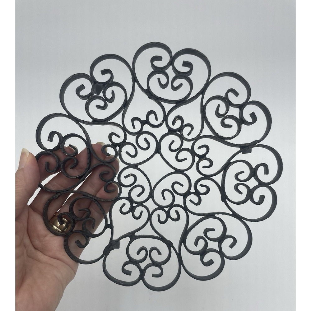 Vintage Footed Scroll Wrought Iron Black Trivet Hot Pad Or Riser for Plant Stand